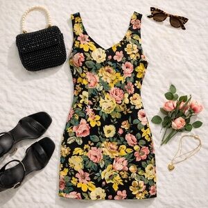 Vintage Tempo Paris Chic Retro Floral Sheath Mini Dress Size 4